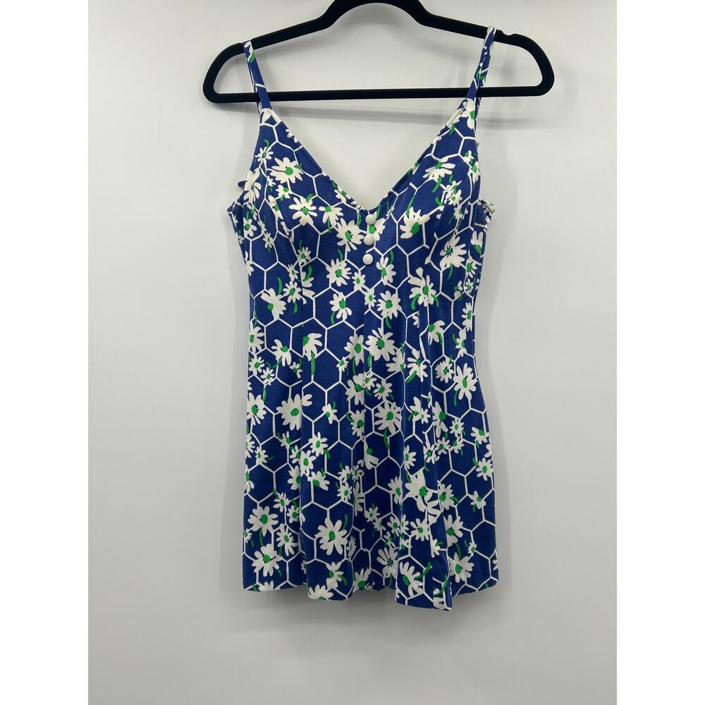 Vintage Montgomery Ward Swimsuit Swimdress Blue Daisy 70s 80s NOS XS? Pinup